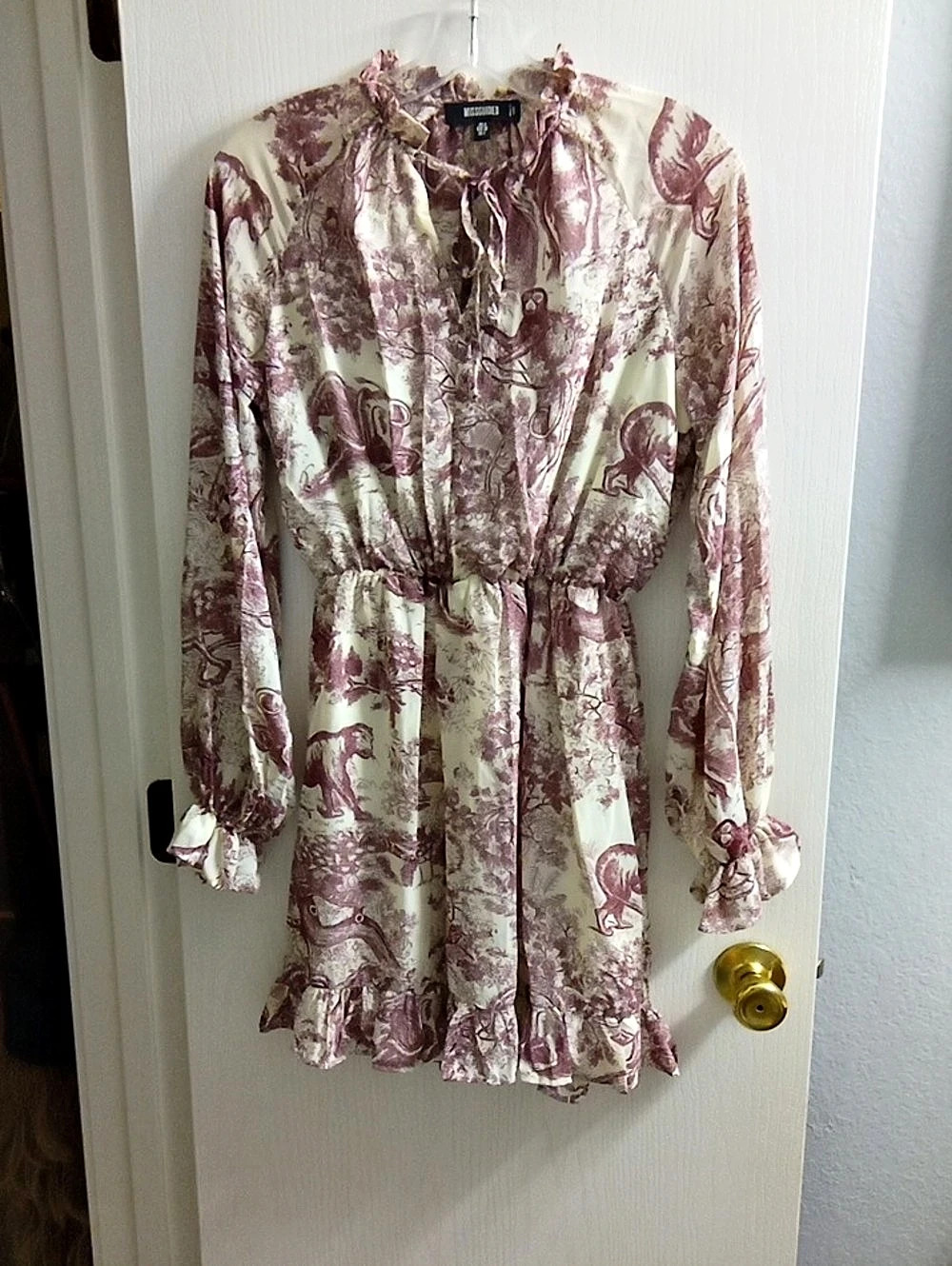 Missguided Porcelain Print Toile Pattern Balloon Sleeve Chiffon Mini Dress Mini